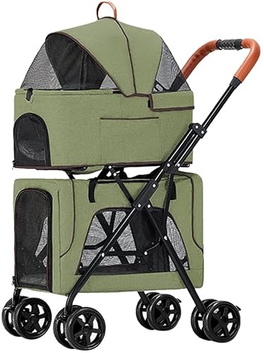 Doppelschichtiger Hundewagen für Haustiere, Katzen, Kinderwagen, Reisewagen, Transportwagen für Zwei oder mehrere Premium-Kinderwagen für Hunde und Katzen, trennbar, mit (grün) von ADSE-ER