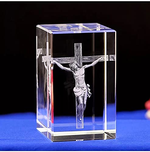 ADSEA Christen Dekoration Cube Gravur Statuen,3D Laser Geätzter Kristall Religiös Ornamente Kunst,Kristallglas Jesus Figuren,Jesus Skulpturen Geschenke-C 10x6x6cm(4x2x2inch) von ADSEA