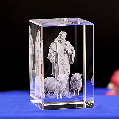 ADSEA Christen Dekoration Cube Gravur Statuen,3D Laser Geätzter Kristall Religiös Ornamente Kunst,Kristallglas Jesus Figuren,Jesus Skulpturen Geschenke-Eine 10x6x6cm(4x2x2inch) von ADSEA