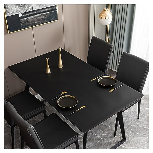 Kunstleder Tischdecke Abwaschbar Rechteckig Nach Mass Tischunterlage Esstisch Fleckabweisend Esstischmatte Wasserdichte Ledertischdecke Outdoor Garten Wetterfest Tischdecke (90 * 160cm,Black) von ADTEMP