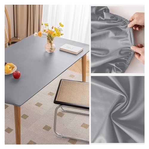 Kunstleder Tischdecke mit Elastischem Rand Rutschfest Leder Esstisch Tischmatte Wasserdichte Abwischbar Wetterfest Esstischunterlage Tischschutzmatte für Garten, Terrassen Tischauflage(90x160cm,Gray) von ADTEMP