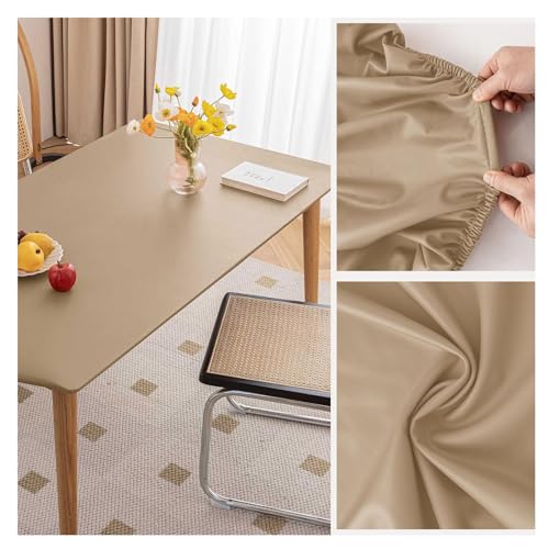 Kunstleder Tischdecke mit Elastischem Rand Rutschfest Leder Esstisch Tischmatte Wasserdichte Abwischbar Wetterfest Esstischunterlage Tischschutzmatte für Garten, Terrassen Tischauflage(90x180cm,Khaki von ADTEMP