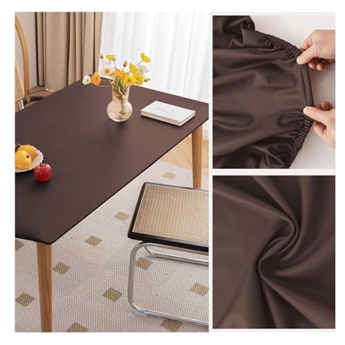 Kunstleder Tischdecke mit Elastischem Rand Rutschfest Leder Esstisch Tischmatte Wasserdichte Abwischbar Wetterfest Esstischunterlage Tischschutzmatte für Garten, Terrassen Tischauflage(90x160cm,Brown von ADTEMP