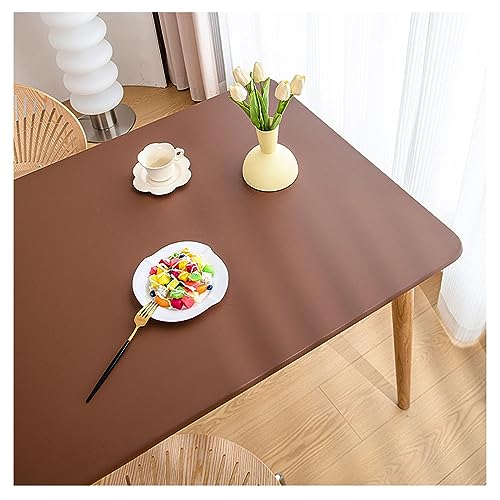 Kunstleder Tischdecke mit Elastischem Rand rutschfest, PU Leder Esstisch Unterlagen, Leder Tischtuch wasserdichte Fleckabweisend, Wetterfest Tischauflage Terrassentisch/Gartentisch(90x90cm,Brown) von ADTEMP