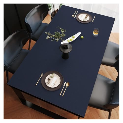 Kunstleder Tischdecke wasserdichte, Ledertischdecke rutschfest, Leder Esstisch Tischunterlage Fleckabweisend, Abwischbar Rechteckig Tischmatte, Wetterfest Outdoortisch Nach Mass (90×90cm,Dark Blue) von ADTEMP