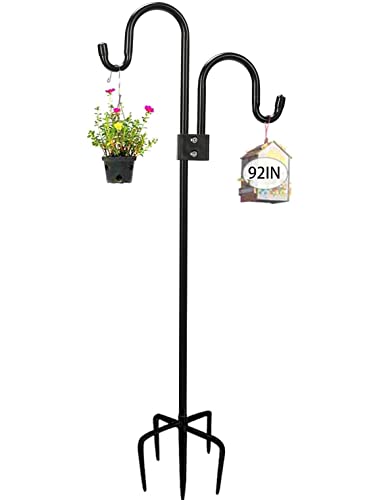 ADTSADDTO Garden Schäferhaken,234cm Garten Doppelhaken Mit 5 Prong Base Shepherds Crook Hook FÜR Solarleuchten, Pflanzenkörbe, Laternen, Vogelhäuschen von ADTSADDTO