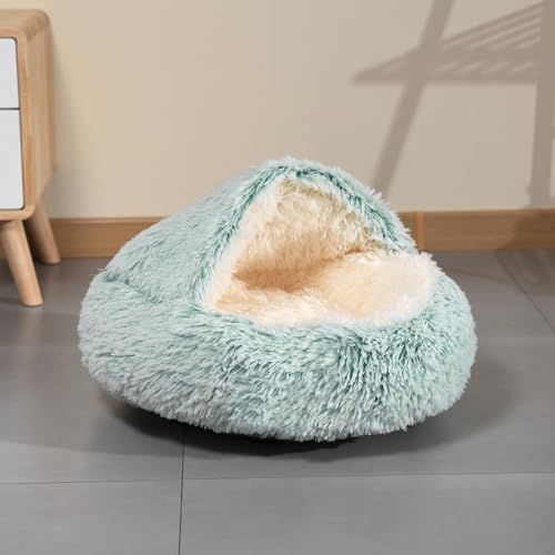 ADUODAO Plüsch-Katzenbett in Donut-Form mit rutschfester Unterseite, für den Innenbereich, waschbar, beruhigendes Haustierkissen für Kätzchen und Welpen, Kuschelnest (Durchmesser: 60 cm, grün) von ADUODAO