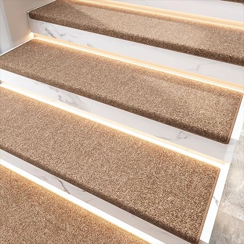 ADUODAO Rutschfester Teppich, Stufenmatte, weicher Stufenläufer, waschbar, perfekt für Haustiere, ältere Menschen und Kinder, Geräuschreduzierung (75 x 26 cm, 1 Stück, Khaki) von ADUODAO