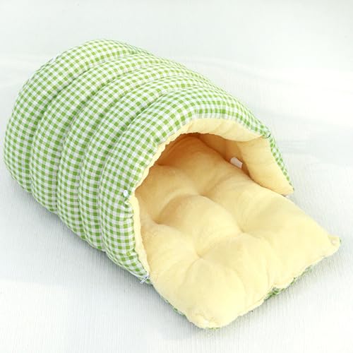 Faltbare Katzenbetthöhle, abnehmbares Haustierkissen, halbgeschlossene Katzen-Schlafmatte für kleine Hunde, Welpen, Kätzchen, weiches Kätzchenhaus, geeignet für alle Jahreszeiten (M, Grün) von ADUODAO