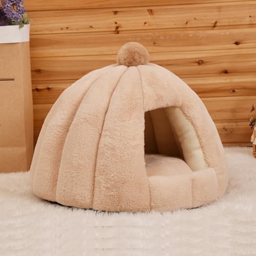 Halbgeschlossenes Katzenhöhlennest, Haustierhöhle, warmes Haustiernest mit abnehmbarem Kissen für kleine Hunde, Welpen, Kätzchen, weiches, beruhigendes Katzenbett, Hundekorb, 48 x 48 x 40 cm, Khaki Halbgeschlossenes Katzenhöhlennest, Haustierhöhle, warmes Haustiernest mit abnehmbarem Kissen für kleine Hunde, Welpen, Kätzchen, weiches, beruhigendes Katzenbett, Hundekorb, 48 x 48 x 40 cm, Khaki von ADUODAO