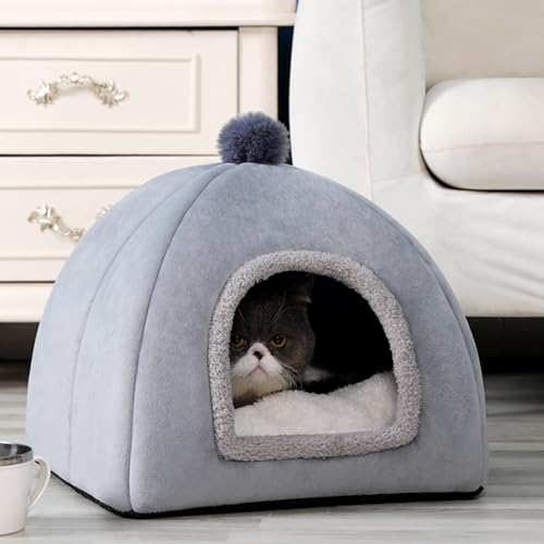 Katzen-Schlafhöhle, dreieckiges Katzenbett mit rutschfester Unterseite, Haustierzelt-Höhle, halbgeschlossene Nestmatte mit abnehmbarem Kissen für kleine Haustiere, Welpen, Kätzchen, 40 x 40 x 31 cm Katzen-Schlafhöhle, dreieckiges Katzenbett mit rutschfester Unterseite, Haustierzelt-Höhle, halbgeschlossene Nestmatte mit abnehmbarem Kissen für kleine Haustiere, Welpen, Kätzchen, 40 x 40 x 31 cm von ADUODAO
