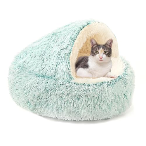 Katzen- und Kätzchenbetthaus, rundes Katzen-Nistbett mit Kapuze, Haustierzelt, Höhle für Kätzchen und Welpen, kleine Hunde, winddicht, selbstwärmendes Haustierbett (Durchmesser: 65 cm, Grün) von ADUODAO