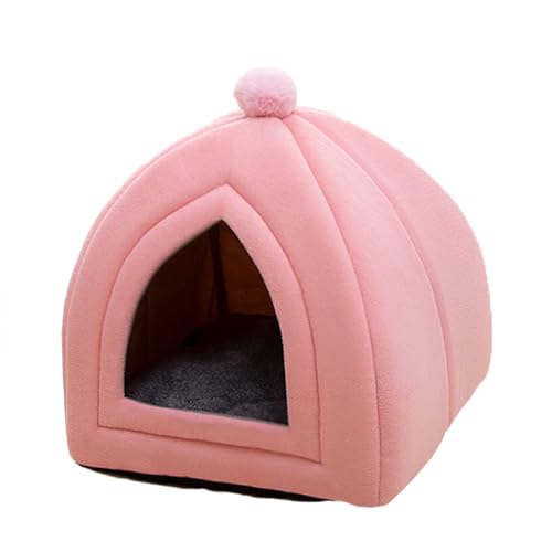 Katzenhöhlenbett, kleines Hundebett, Haustierzelt, Katzenbetthaus mit abnehmbarem, waschbarem Kissen, tragbare Haustiernestmatte, Hundehütte, Möbel für Welpen, Kätzchen (28 x 28 x 30 cm, Rosa) von ADUODAO