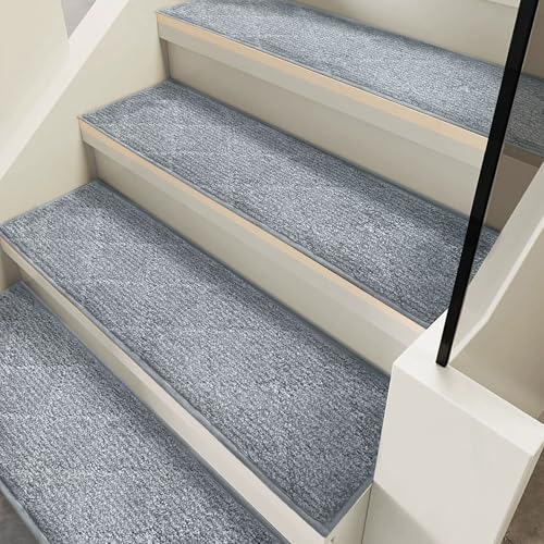 Rutschfeste Teppich-Stufenmatten für Treppenstufen, Treppenschutzmatten mit wiederverwendbarer selbstklebender Rückseite, für Haustiere, Kinder, ältere Menschen, 76 x 20 cm, 4 Stück, Grau von ADUODAO