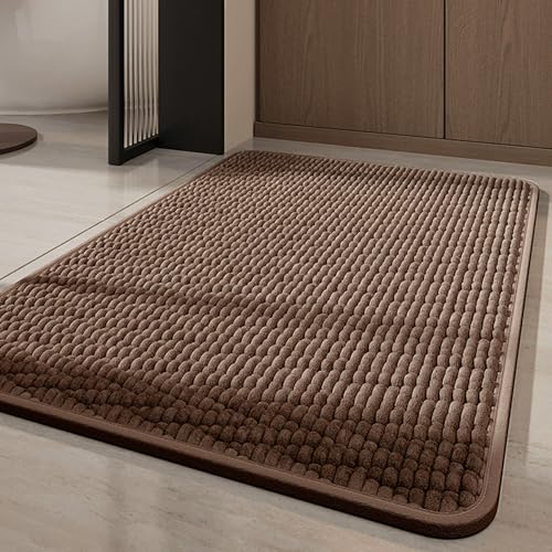 Super saugfähige Badezimmer-Fußmatten, weiche Duschmatten, Wohnzimmerteppiche mit rutschfester Gummiunterseite für Kücheneingang, Innen- und Außenbereich, Zubehör (80 x 50 cm, braun) von ADUODAO
