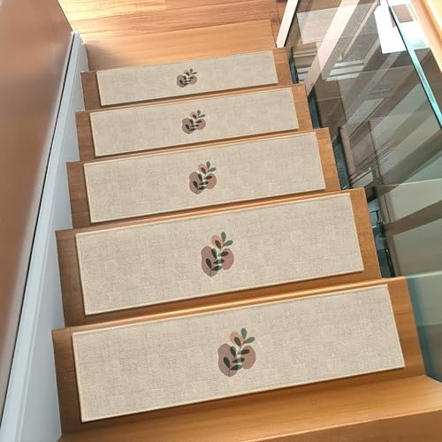 Treppenläufer, selbstklebende Treppenteppichmatten, Holzstufen, Sicherheits-Teppichläufer, Teppichläufer, Treppenstufen, einfache Pflege und Geräuschreduzierung (76 x 20 cm, 7 Stück, Stil 1) von ADUODAO