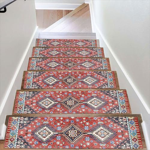 Treppenschutzmatten aus Holz für den Innenbereich, Treppenschutzmatte, Treppenläufer, Teppichmatten mit selbstklebender Rückseite, für ältere Kinder, Haustiere (76 x 20 cm, 7 Stück, Stil 4) von ADUODAO