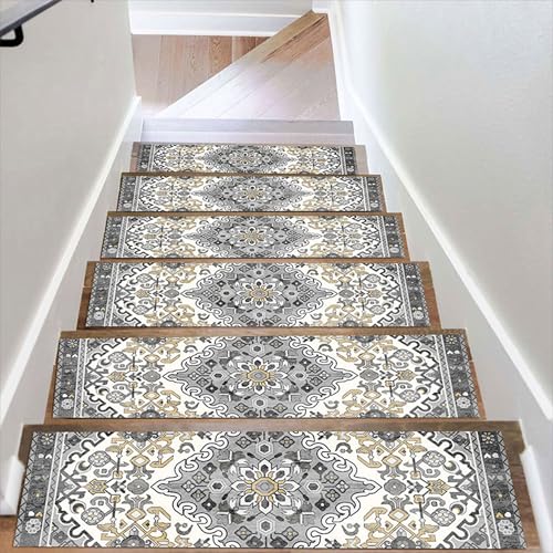 Treppenschutzmatten aus Holz für den Innenbereich, Treppenschutzmatte, Treppenläufer, Teppichmatten mit selbstklebender Rückseite, für ältere Kinder, Haustiere (76 x 20 cm, 7 Stück, Stil 8) von ADUODAO