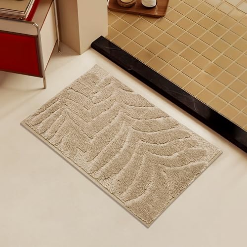 Waschbare Badematten mit rutschfester Unterseite für Schlafzimmer, Wohnzimmer, Eingang, super saugfähig, Küchenteppich, Dusche, Badewanne, Fußmatten, Türteppiche (60 x 40 cm, Beige) von ADUODAO