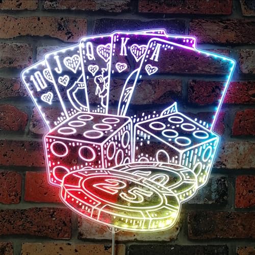 ADVPRO Casino Dice Chip Royal Flush Game RGB Dynamic Glam LED-Schild – Schnittform – intelligente 3D-Dekoration – mehrfarbige Beschilderung st06s44-fnd-i0231-c von ADVPRO