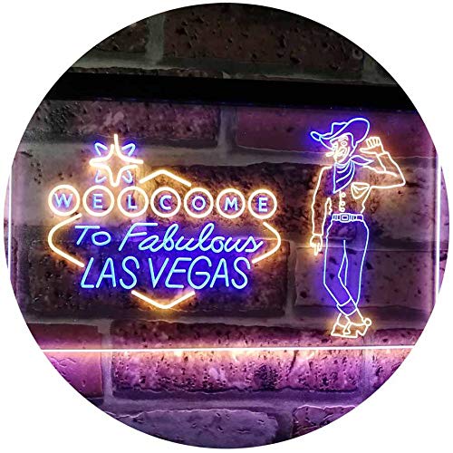 Cowboy Welcome to Las Vegas Beer Bar Pub Display Dual Color LED Barlicht Neonlicht Lichtwerbung Neon Sign Blau & Gelb 400 x 300mm st6s43-i3005-by von ADVPRO