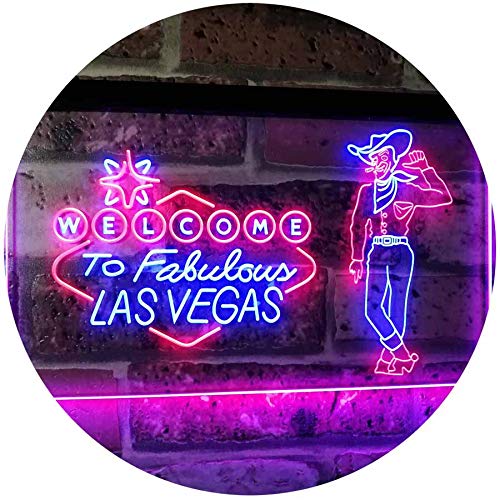 ADVPRO Cowboy Welcome to Las Vegas Beer Bar Pub Display Dual Color LED Barlicht Neonlicht Lichtwerbung Neon Sign Blau & Rot 400 x 300mm st6s43-i3005-br von ADVPRO