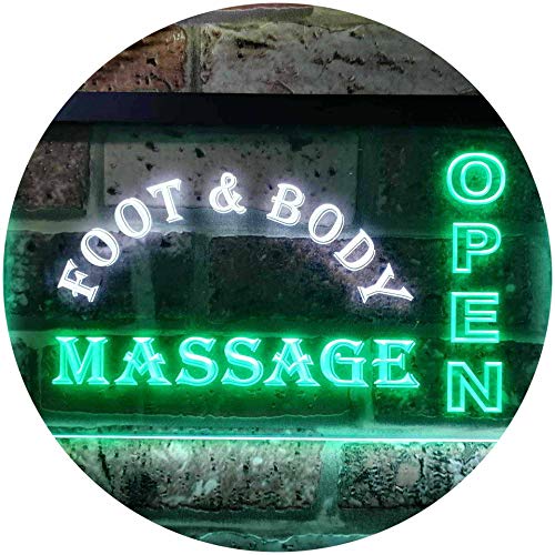 ADVPRO Foot & Body Massage Open Dual Color LED Barlicht Neonlicht Lichtwerbung Neon Sign Weiß & Grün 300 x 210mm st6s32-i0252-wg von ADVPRO
