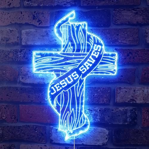 ADVPRO Jesus rettet Holzkreuz mit Band RGB Dynamic Glam LED-Schild – Schnittform – intelligente 3D-Wanddekoration – mehrfarbige dynamische Beleuchtung st06s66-fnd-i0027-c von ADVPRO