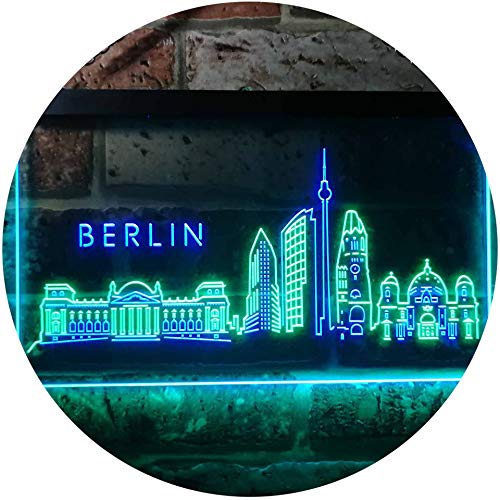 Berlin City Skyline Silhouette Dual Color LED Barlicht Neonlicht Lichtwerbung Neon Sign Grün & blau 400 x 300mm st6s43-i3273-gb von ADVPRO