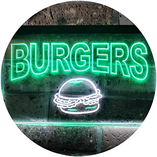 Burgers Fast Food Shop Dual Color LED Barlicht Neonlicht Lichtwerbung Neon Sign Weiß & Grün 300 x 210mm st6s32-m0082-wg von ADVPRO