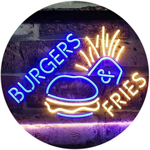 Burgers & Fries Fast Food Open Shop Dual Color LED Barlicht Neonlicht Lichtwerbung Neon Sign Blau & Gelb 400 x 300mm st6s43-i3192-by von ADVPRO