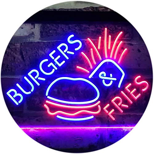 Burgers & Fries Fast Food Open Shop Dual Color LED Barlicht Neonlicht Lichtwerbung Neon Sign Blau & Rot 400 x 300mm st6s43-i3192-br von ADVPRO