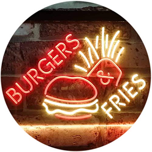 Burgers & Fries Fast Food Open Shop Dual Color LED Barlicht Neonlicht Lichtwerbung Neon Sign Rot & Gelb 400 x 300mm st6s43-i3192-ry von ADVPRO
