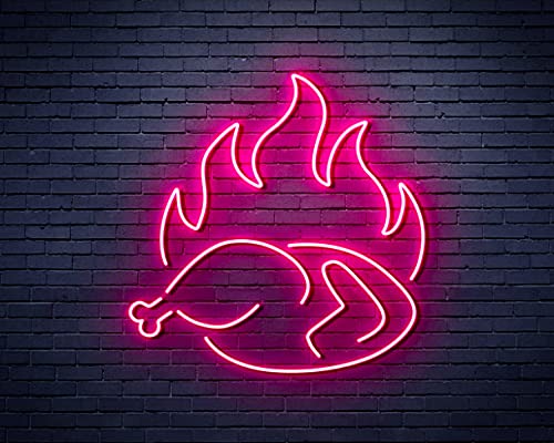 Chicken Shop Restaurant mit Flamme Flex Silikon LED Neonschild - Pink - st16s33-fnu0426-k von ADVPRO