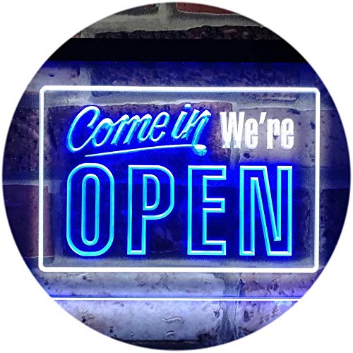 Come In We're Open Welcome Plaque Dual Color LED Barlicht Neonlicht Lichtwerbung Neon Sign Weiß & Blau 300 x 210mm st6s32-i0001-wb von ADVPRO