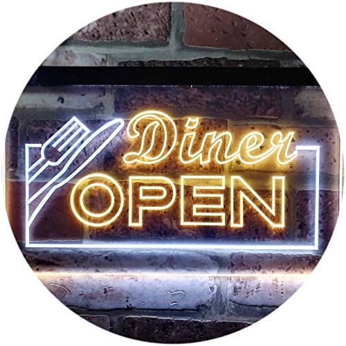 Diner Open Restaurant Café Bar Dual Color LED Barlicht Neonlicht Lichtwerbung Neon Sign Weiß & Gelb 300 x 210mm st6s32-j0718-wy von ADVPRO