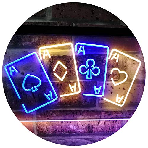 Four Aces Poker Casino Man Cave Bar Dual Color LED Barlicht Neonlicht Lichtwerbung Neon Sign Blau & Gelb 300 x 210mm st6s32-i2705-by von ADVPRO