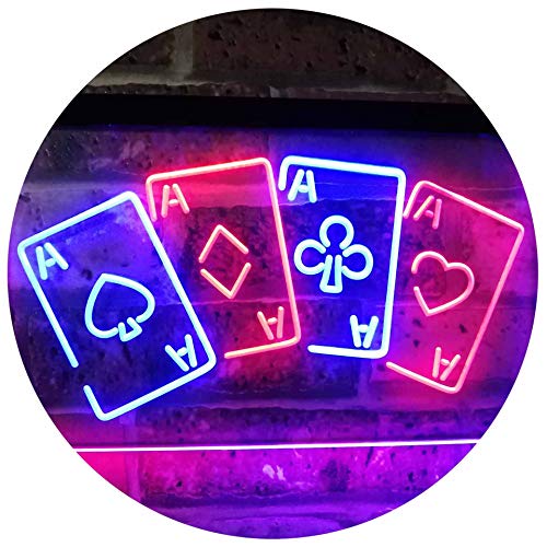 Four Aces Poker Casino Man Cave Bar Dual Color LED Barlicht Neonlicht Lichtwerbung Neon Sign Blau & Rot 300 x 210mm st6s32-i2705-br von ADVPRO