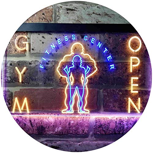 Gym Fitness Center Open Dual Color LED Barlicht Neonlicht Lichtwerbung Neon Sign Blau & Gelb 400 x 300mm st6s43-i0321-by von ADVPRO