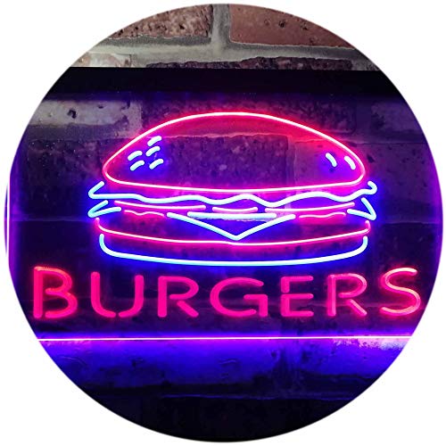 Hamburgers Burgers Fast Food Shop Open Dual Color LED Barlicht Neonlicht Lichtwerbung Neon Sign Blau & Rot 400 x 300mm st6s43-i3149-br von ADVPRO