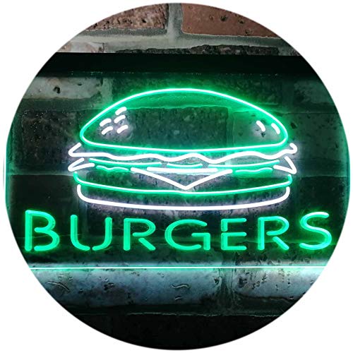 Hamburgers Burgers Fast Food Shop Open Dual Color LED Barlicht Neonlicht Lichtwerbung Neon Sign Weiß & Grün 400 x 300mm st6s43-i3149-wg von ADVPRO