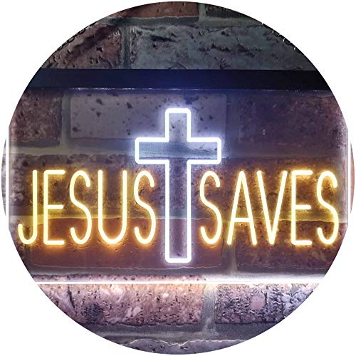 ADVPRO Jesus Saves Cross Dual Color LED Barlicht Neonlicht Lichtwerbung Neon Sign Weiß & Gelb 600 x 400mm st6s64-i3254-wy von ADVPRO