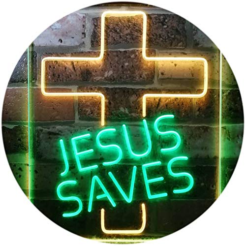 Jesus Saves Cross Home Decoration Night Light Dual Color LED Barlicht Neonlicht Lichtwerbung Neon Sign Grün & Gelb 300 x 400mm st6s34-i3140-gy von ADVPRO