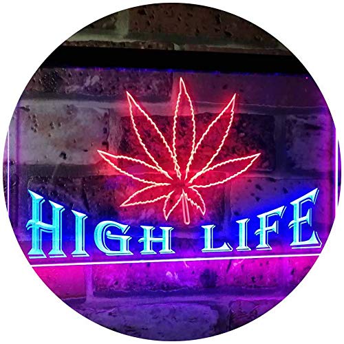 Marijuana Hemp Leaf High Life Dual Color LED Barlicht Neonlicht Lichtwerbung Neon Sign Blau & Rot 400 x 300mm st6s43-0403-br von ADVPRO