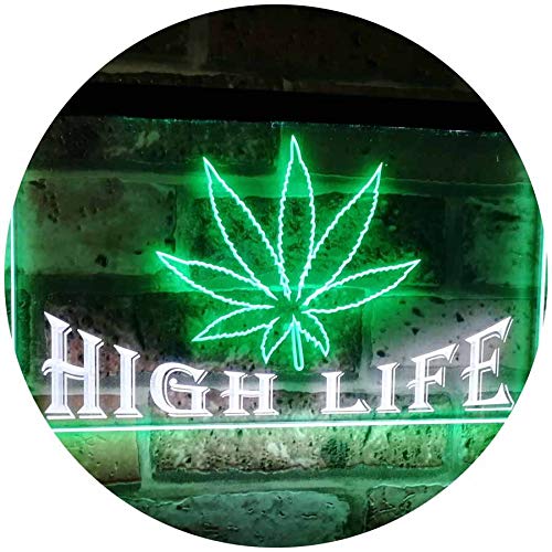 Marijuana Hemp Leaf High Life Dual Color LED Barlicht Neonlicht Lichtwerbung Neon Sign Weiß & Grün 300 x 210mm st6s32-0403-wg von ADVPRO
