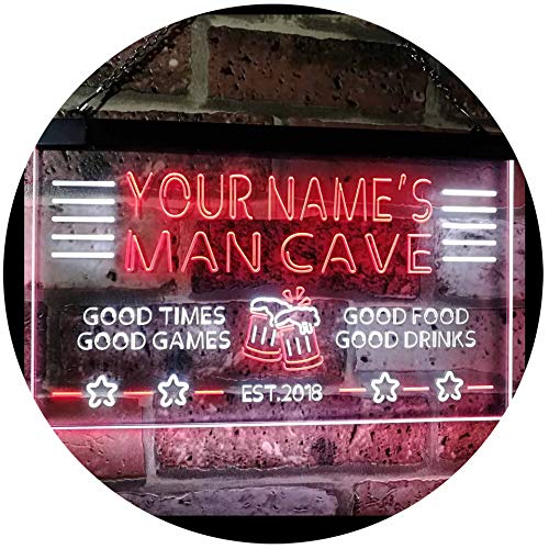Personalized Name Custom Man Cave Home Bar Est. Year Dual Color LED Barlicht Neonlicht Lichtwerbung Neon Sign White & Red 300mm x 210mm st6s32-x0012a-tm-wr von ADVPRO