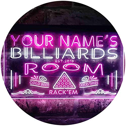 Personalized Your Name Est Year Theme Billiards Room Garage Dual Color LED Barlicht Neonlicht Lichtwerbung Neon Sign Weiß & Violett 400 x 300mm st6s43-pj1-tm-wp von ADVPRO
