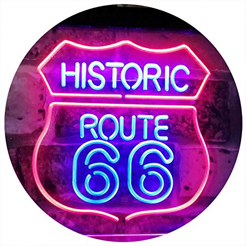 Route 66 Historic US The Mother Road Decoration Dual Color LED Barlicht Neonlicht Lichtwerbung Neon Sign Rot & blau 300 x 210mm st6s32-i2371-rb von ADVPRO