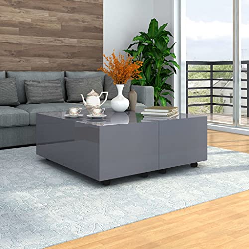 ADWOA Couchtisch Hochglanz-Grau 100x100x35 cm Designer Couchtisch Landhausstil von ADWOA