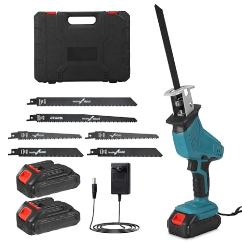 ADWOLT Akku-Säbelsäge,21V Akku-Gattersäge mit 6 Sägeblättern und 2.0Ah Batterien, variable Geschwindigkeit 0-3000SPM werkzeugloser Sägeblattwechsel für Metall, Holz, PVC-Rohre von ADWOLT